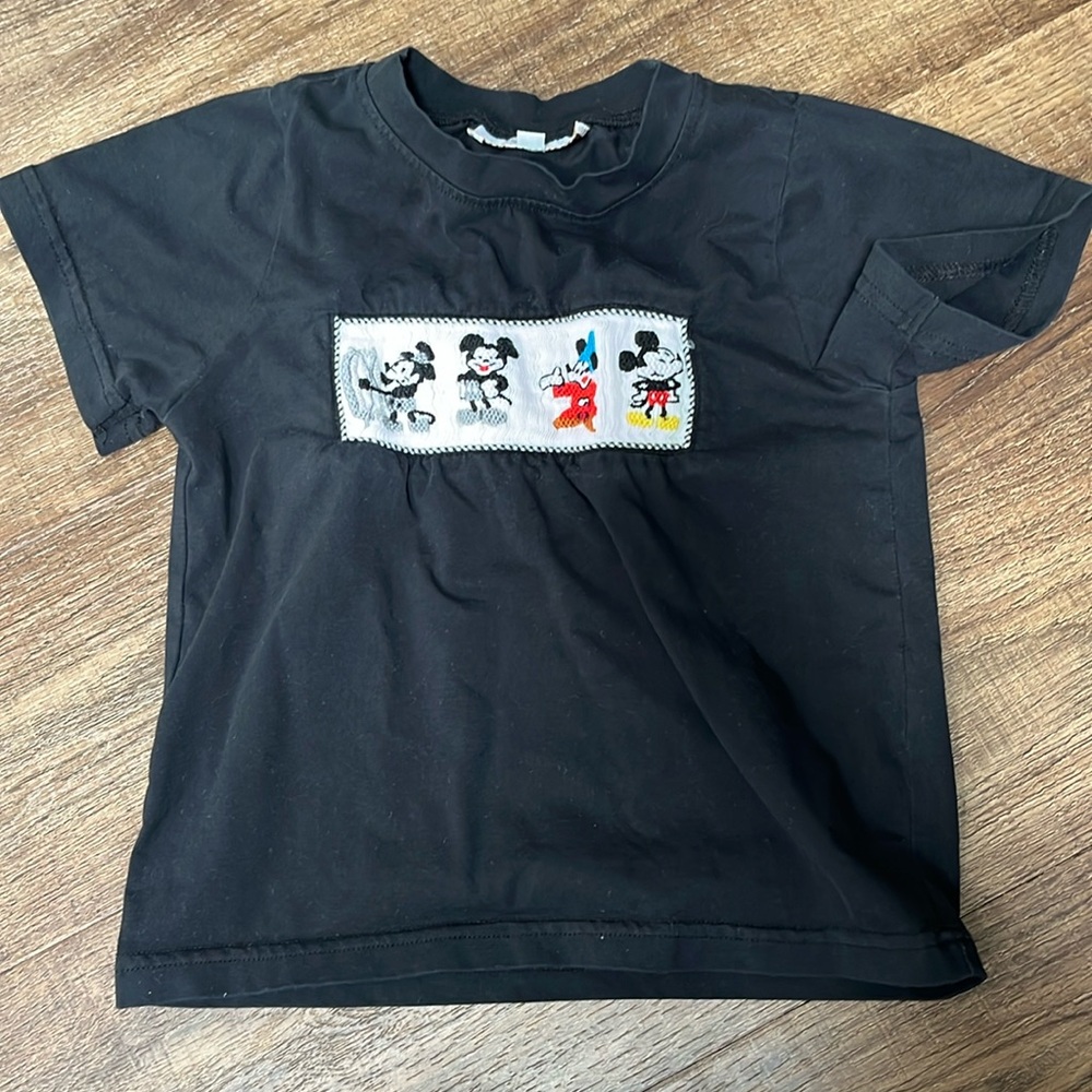 3T Smocked Catching Fireflies Black and White Mickey Disney Shirt